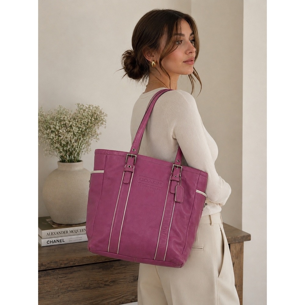 Coach Hampton Gallery Tote Bag Womens OS Pink Good Vintage Leather 8E92